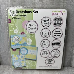 JustRite Big Occasions Set 10 Borders & Centers 1-5/8" Diameter Rubber Stamps